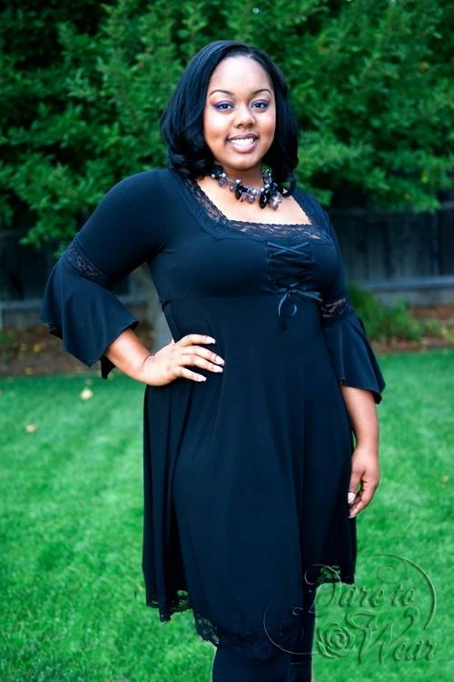 Dare Fashion USA Dresses Sexy Gothic Square Neck Lace Trim Fairy Sleeve Corset Dress In Icing - Image 3