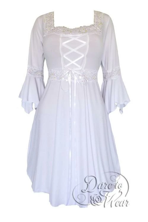 Dare Fashion USA Dresses Sexy Gothic Square Neck Lace Trim Fairy Sleeve Corset Dress In Icing