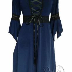 Dare Fashion USA Dresses Sexy Gothic Square Neck Lace Trim Fairy Sleeve Corset Dress In Midnight