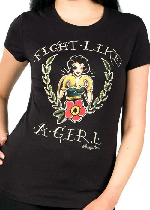 Pinky Star T-Shirts Fight Like A Girl Black T Shirt