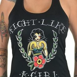 Pinky Star Tanks Tops & Camis Fight Like A Girl Black Racer Back Tank Top