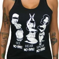 Pinky Star Tanks Tops & Camis No Evil Racer Back Black Tank Top