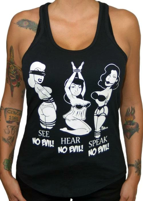 Pinky Star Tanks Tops & Camis No Evil Racer Back Black Tank Top