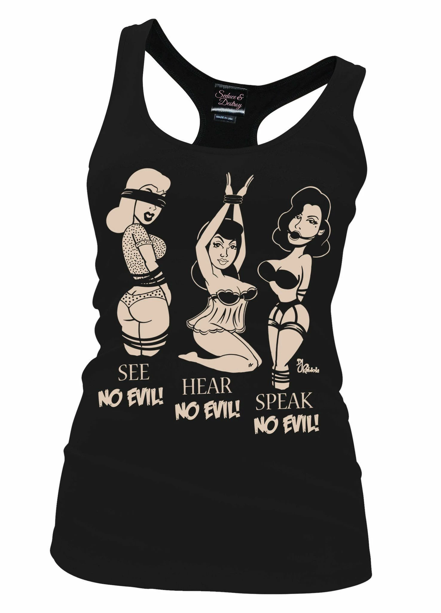 Pinky Star Tanks Tops & Camis No Evil Racer Back Black Tank Top - Image 2