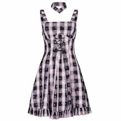 Punk Rave Dresses Adjustable Collar Lace-Up Plaid Floral Mini Dress