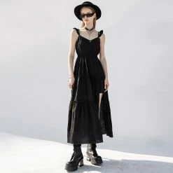 Punk Rave Dresses Adjustable Strap V Neck Slit Slip Dress