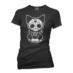 Aesop Originals T-Shirts Women's Day Of The Dead Sugar Skull Kitten Cat T Shirt