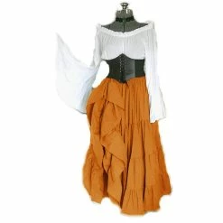 FashionSprout Dresses Vintage & Retro Asymmetric Flared Sleeves Ruffled Medieval Corset Maxi Dress