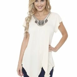 White Mark Clothing Standard Tops Asymmetrical Hemline Tunic Top