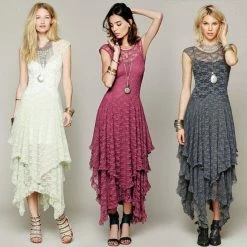 RebelsMarket Dresses Asymmetrical Layered Lace Bohemian Maxi Dress