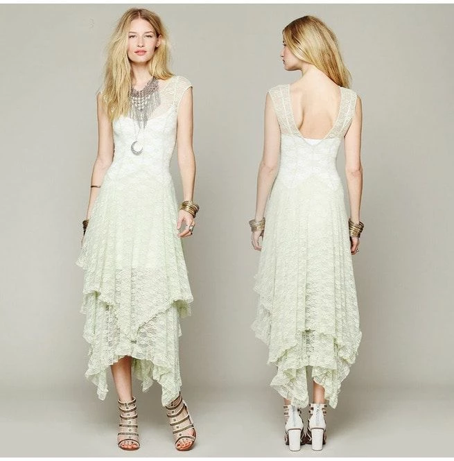 RebelsMarket Dresses Asymmetrical Layered Lace Bohemian Maxi Dress - Image 4