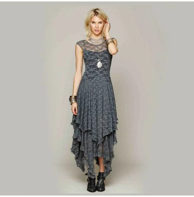 RebelsMarket Dresses Asymmetrical Layered Lace Bohemian Maxi Dress - Image 5