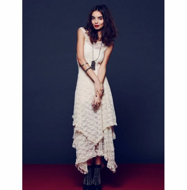 RebelsMarket Dresses Asymmetrical Layered Lace Bohemian Maxi Dress - Image 6