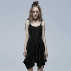 Punk Rave Dresses Asymmetrical Shoulder Straps Strips Black Gothic Dress