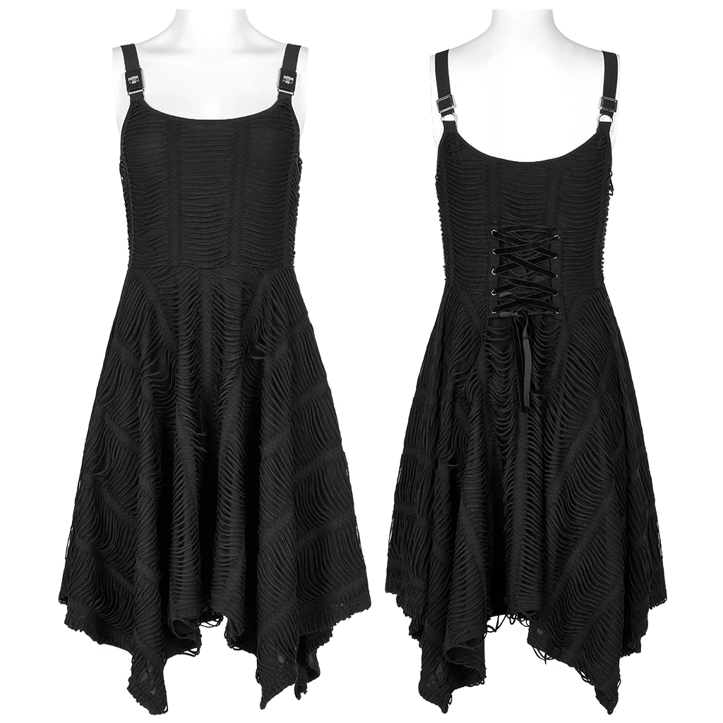 Punk Rave Dresses Asymmetrical Shoulder Straps Strips Black Gothic Dress - Image 5