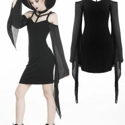 Dark In Love Dresses Asymmetrical Tulle Sleeves Strappy Back Cross Gothic Bandage Dress