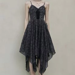 Punk Rave Dresses Asymmetrical V Neck Black Sleeveless Dress