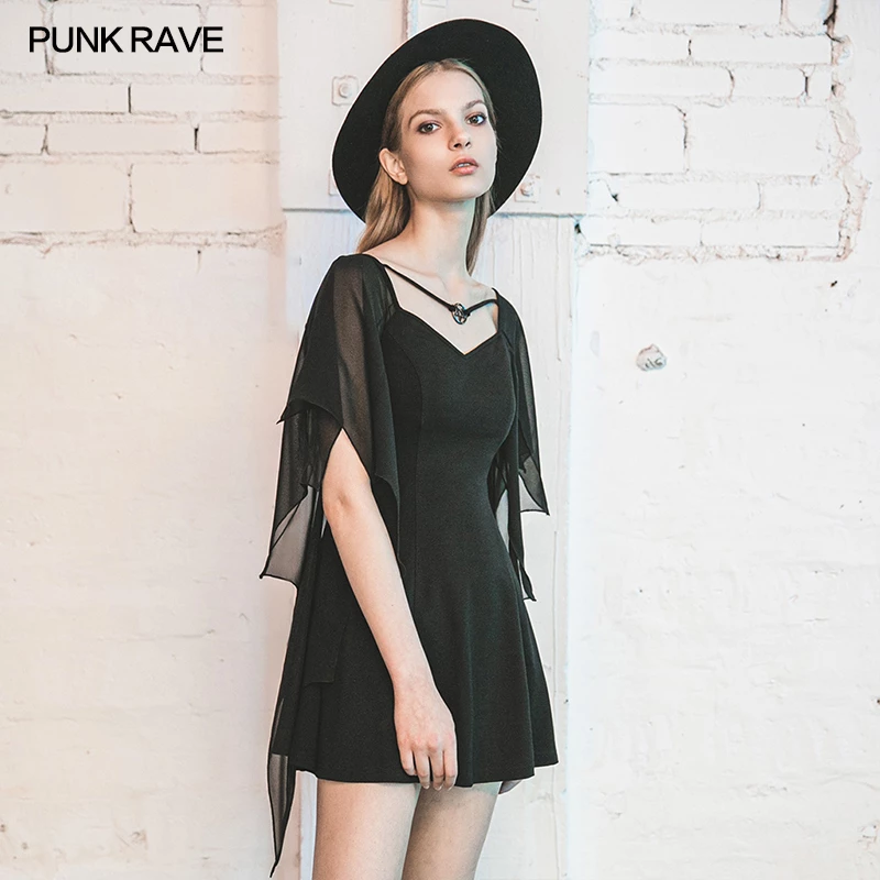 Punk Rave Dresses Bat Wing Sleeves Black Mini Dress - Image 3