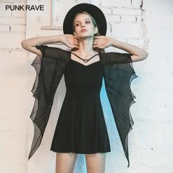 Punk Rave Dresses Bat Wing Sleeves Black Mini Dress
