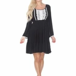 White Mark Clothing Dresses Bell Sleeve Embroidered Gathered Dress