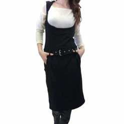 RebelsMarket Dresses Black Knee Length Pinafore, Black Overall Dress, Plus Size Maxi Pinafore