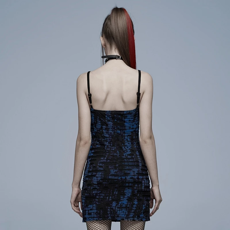 Punk Rave Dresses Black Blue Slit Hem Lace Trim Gothic Mini Dress - Image 3