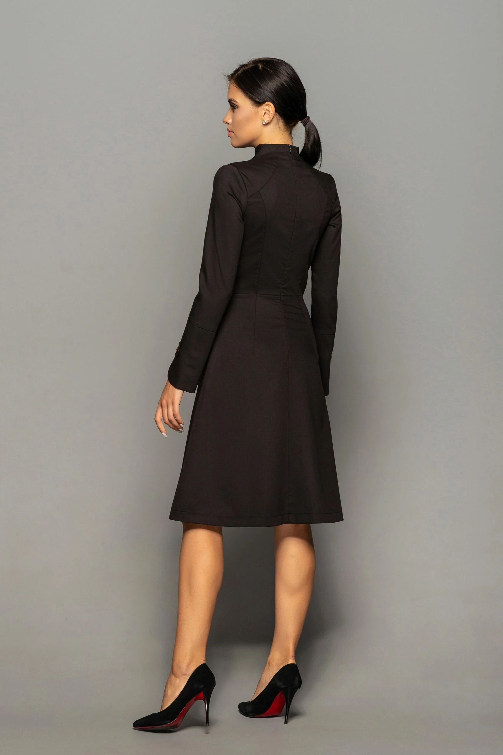 RebelsMarket Black Cocktail Dress, Long Sleeve Office Dresses For Women - Image 2