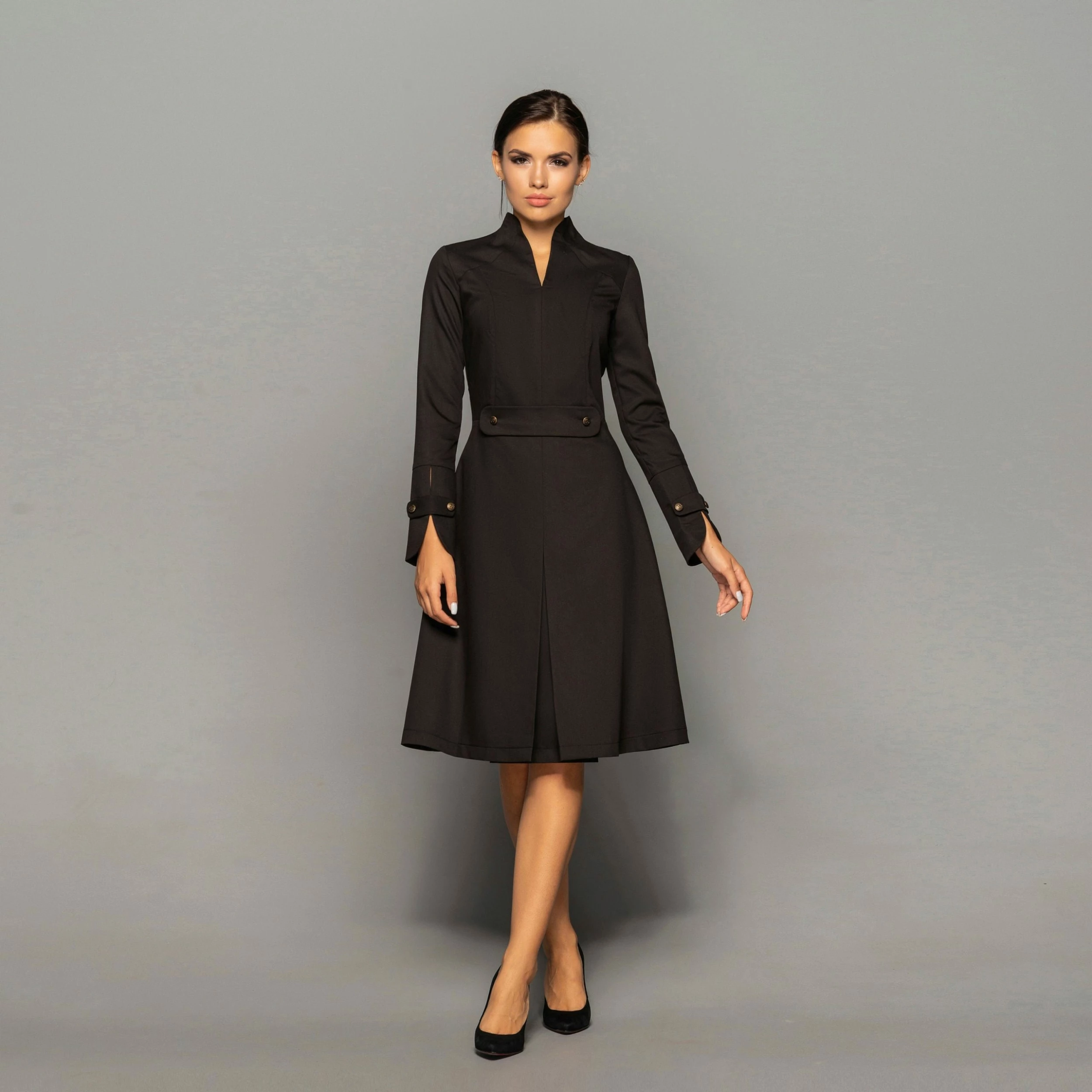 RebelsMarket Black Cocktail Dress, Long Sleeve Office Dresses For Women - Image 3
