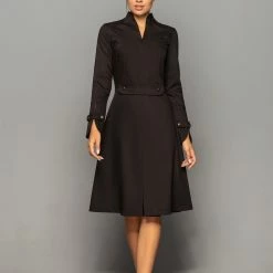 RebelsMarket Black Cocktail Dress, Long Sleeve Office Dresses For Women