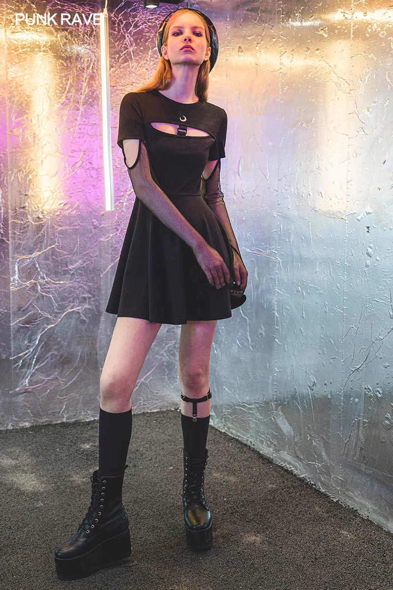 Punk Rave Dresses Black Cut Out Skater Dress - Image 4