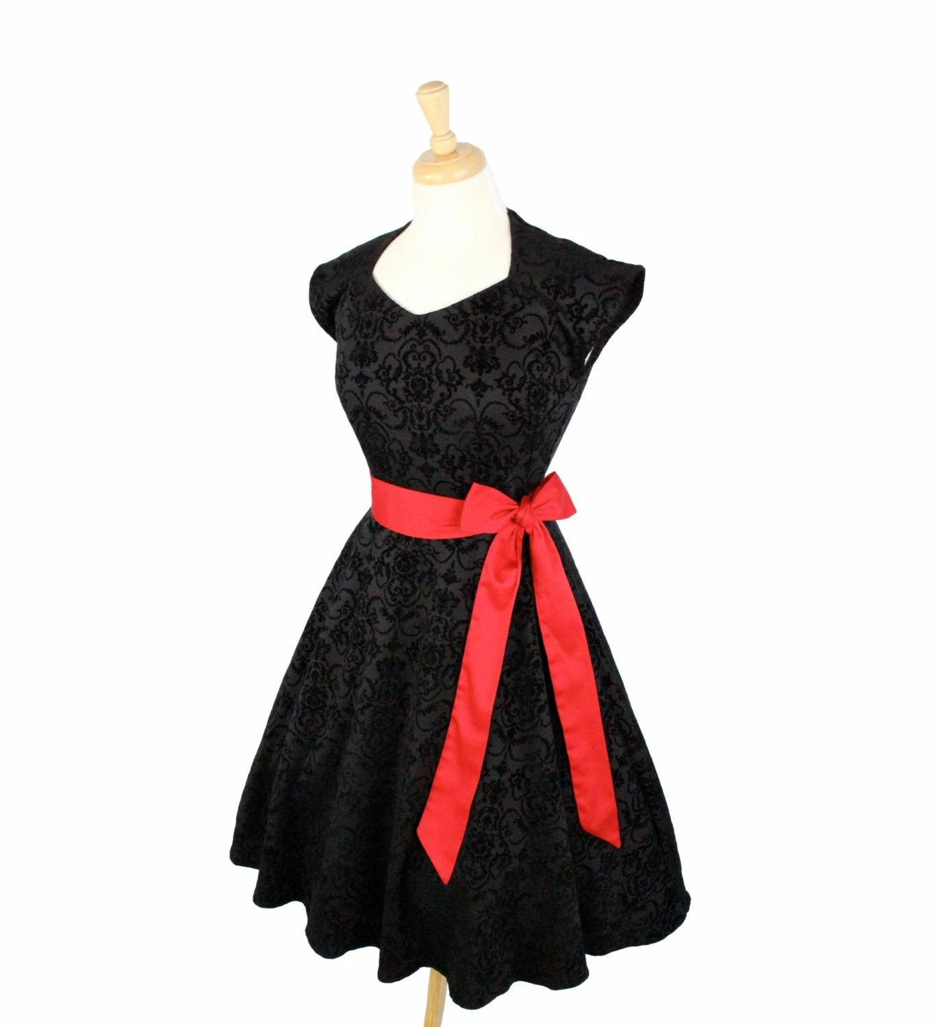 RebelsMarket Dresses Black Damask Full Circle Skirt Swing Dress - Image 2