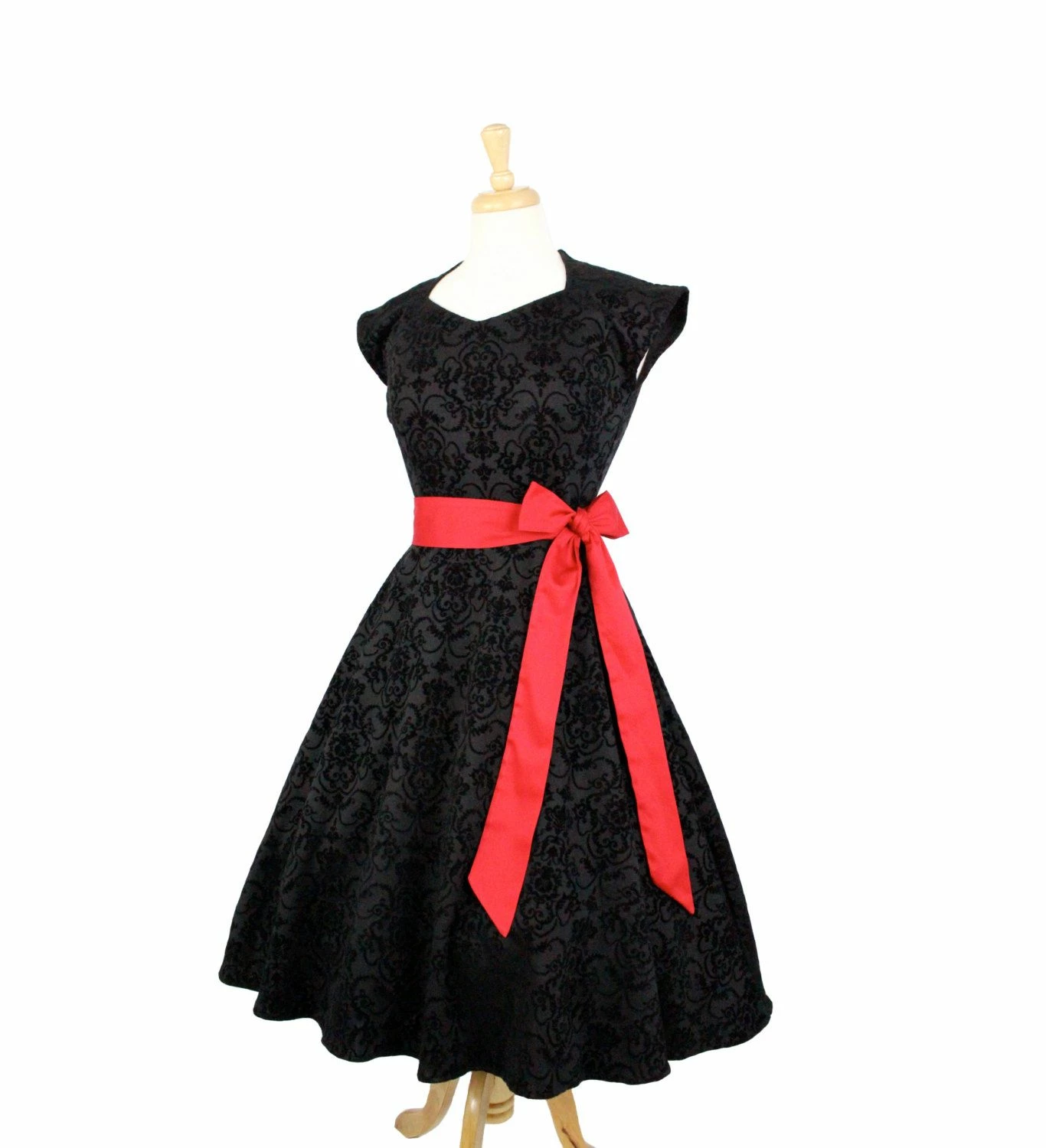 RebelsMarket Dresses Black Damask Full Circle Skirt Swing Dress - Image 3