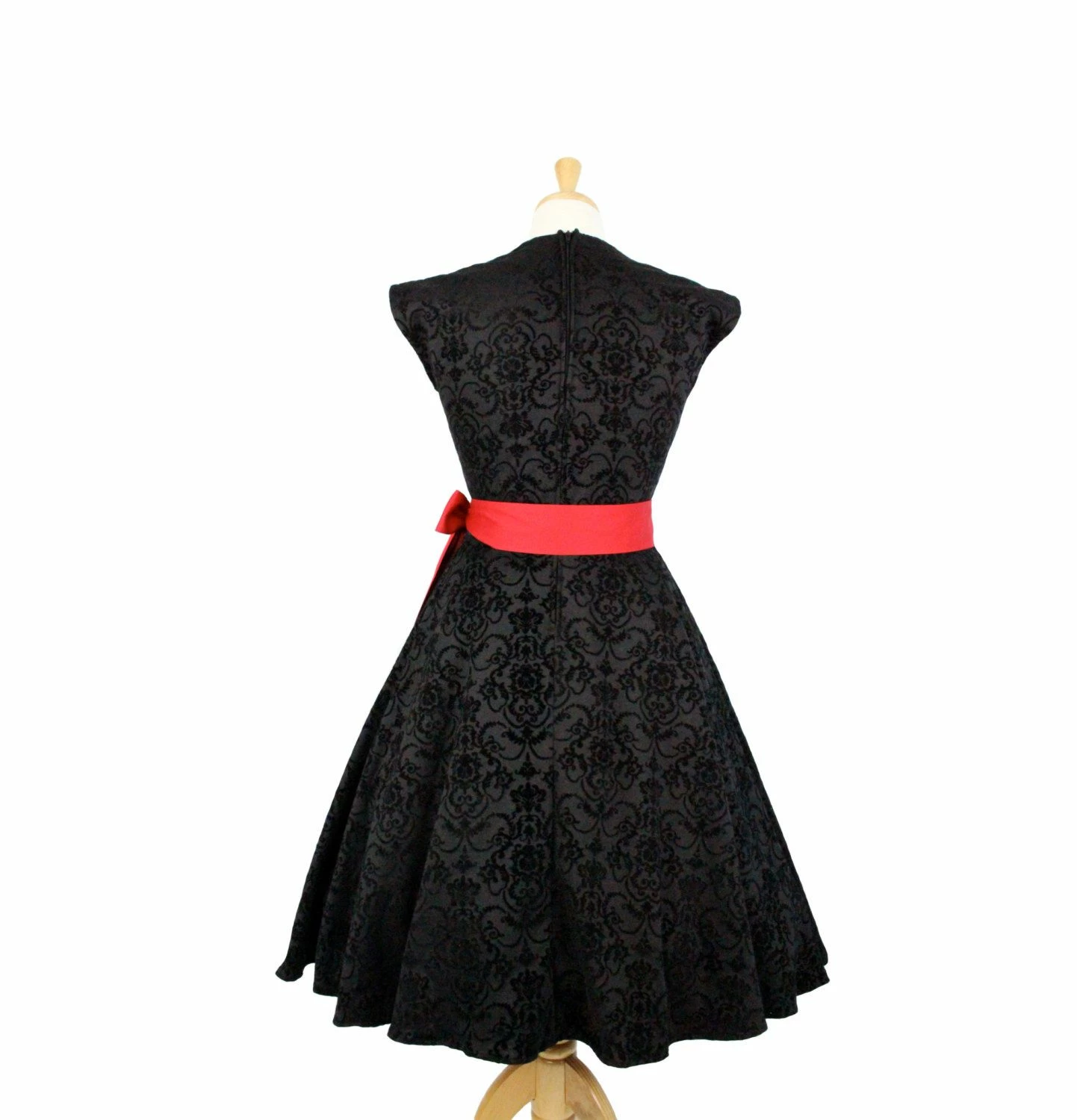 RebelsMarket Dresses Black Damask Full Circle Skirt Swing Dress - Image 4
