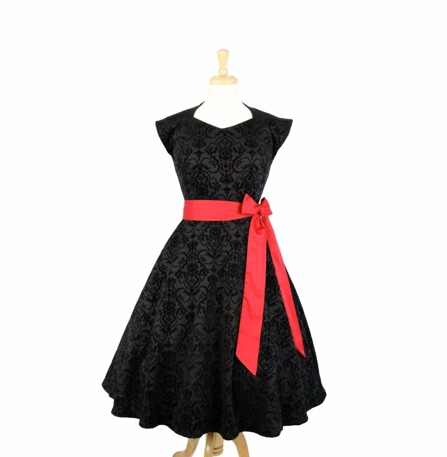 RebelsMarket Dresses Black Damask Full Circle Skirt Swing Dress