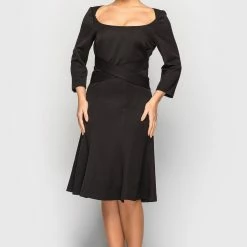 RebelsMarket Dresses Black Deep Neck Dress, Cocktail Mermaid Dress TAVROVSKA