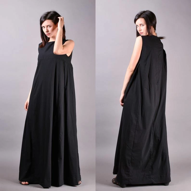 RebelsMarket Dresses Black Dress, Kaftan Dress, Summer Dress, Long Black Dress, Loose Dress