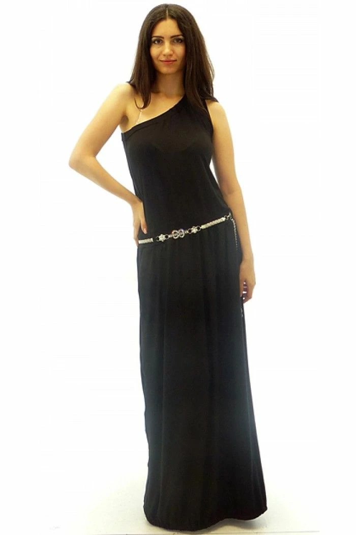 RebelsMarket Dresses Long Black Dress, Bare Shoulder Dress, One Shoulder Dress, Plus Size Dress - Image 2