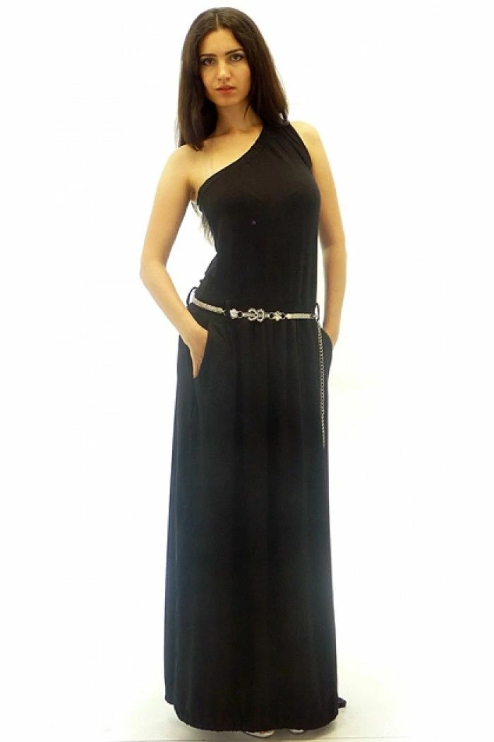 RebelsMarket Dresses Long Black Dress, Bare Shoulder Dress, One Shoulder Dress, Plus Size Dress