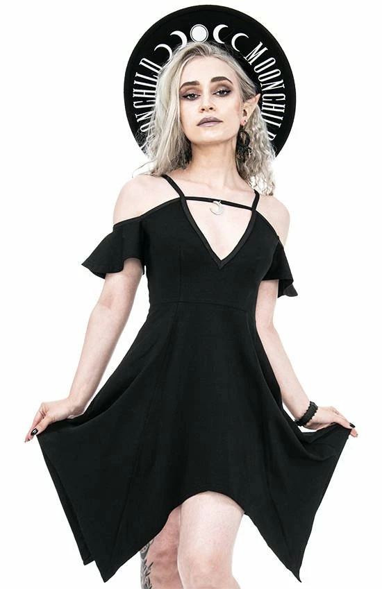 Restyle Dresses Black Gothic Asymmetrical V Neck Tunic Mini Dress
