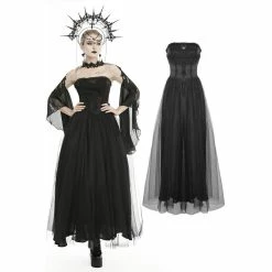 Dark In Love Dresses Black Gothic Beaded Tulle Wedding Maxi Dress
