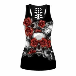 RebelsMarket Tanks Tops & Camis Gothic Punk Black Floral Print Sleeveless Cut Out Tank Top