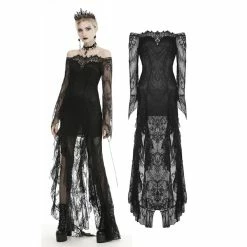 Dark In Love Dresses Black Gothic Off-Shoulder Lace SwalowTail Dress