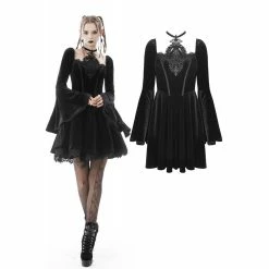Dark In Love Dresses Black Gothic Square Neckline Long Bell Sleeves Mini Dress