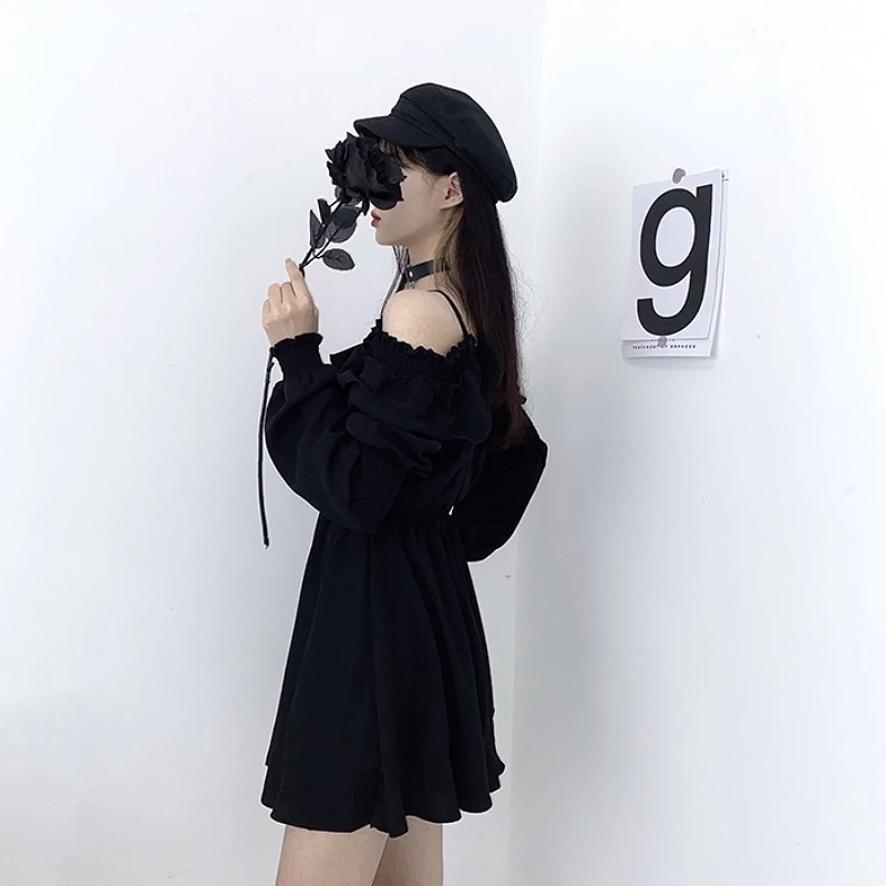 RebelsMarket Dresses Black Gothic V-Neck Lace-Up Hollow-Out Mini Dress - Image 4