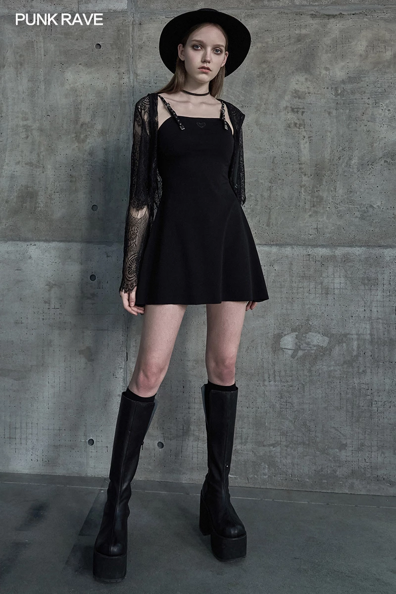 Punk Rave Dresses Black Hearts Embroidered Punk Dress - Image 4