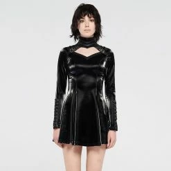 Punk Rave Dresses Black Hollow-Out Vintage Pleated Short Dress