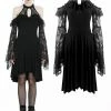 Dark In Love Dresses Black Lace Off Shoulders Choker Collar Cut Out Ruffled Knitted Gothic Dress