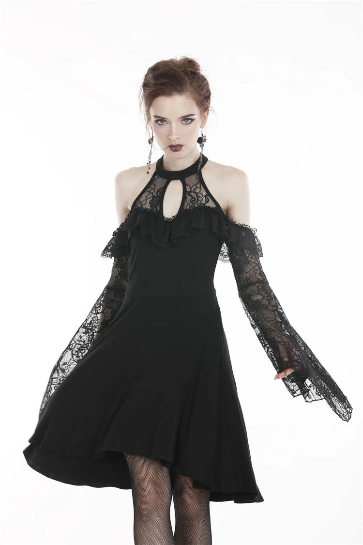 Dark In Love Dresses Black Lace Off Shoulders Choker Collar Cut Out Ruffled Knitted Gothic Dress - Image 5