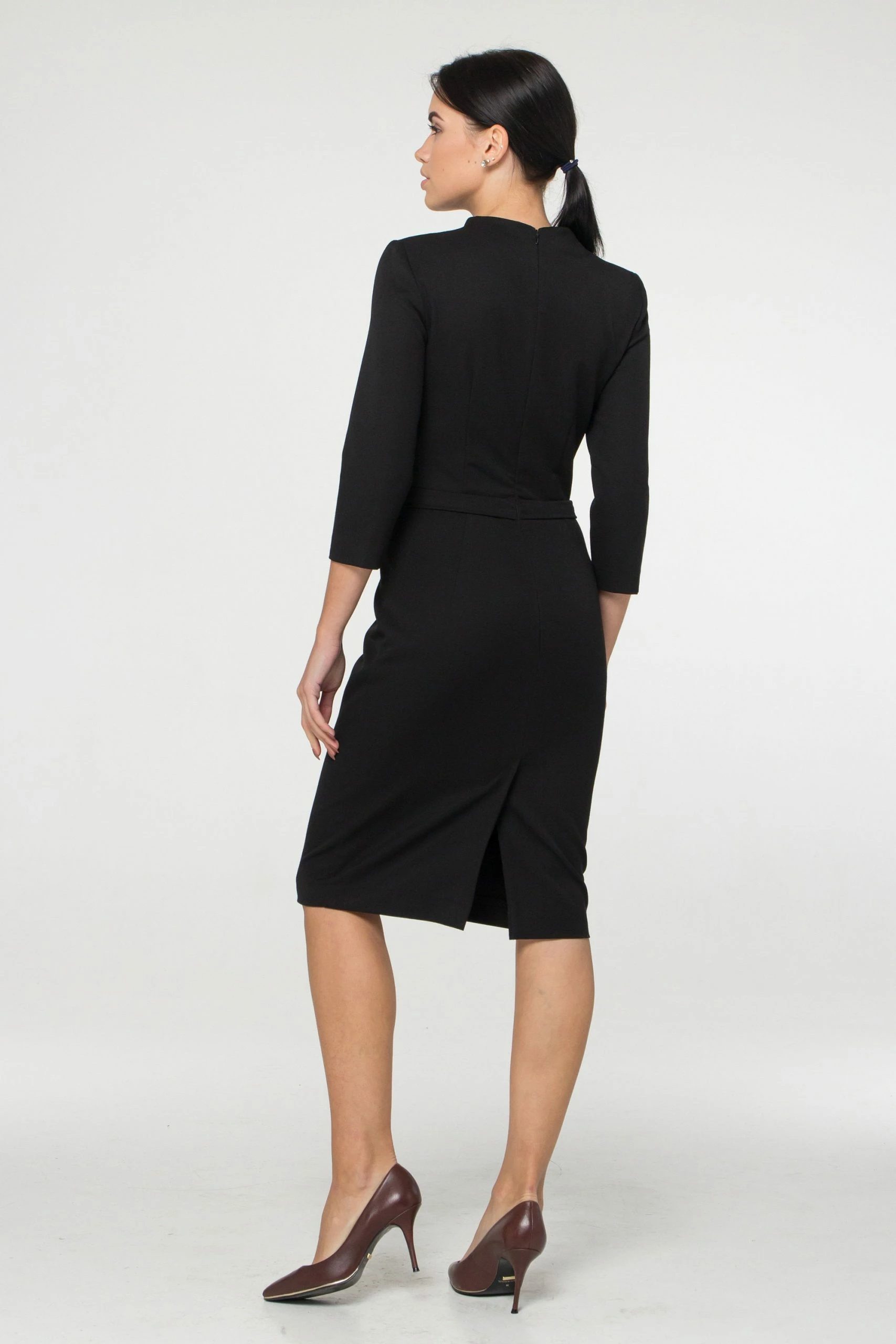 RebelsMarket Black Midi Work Dress, Cocktail Dresses For Women, High Neck Pencil Dress - Image 2