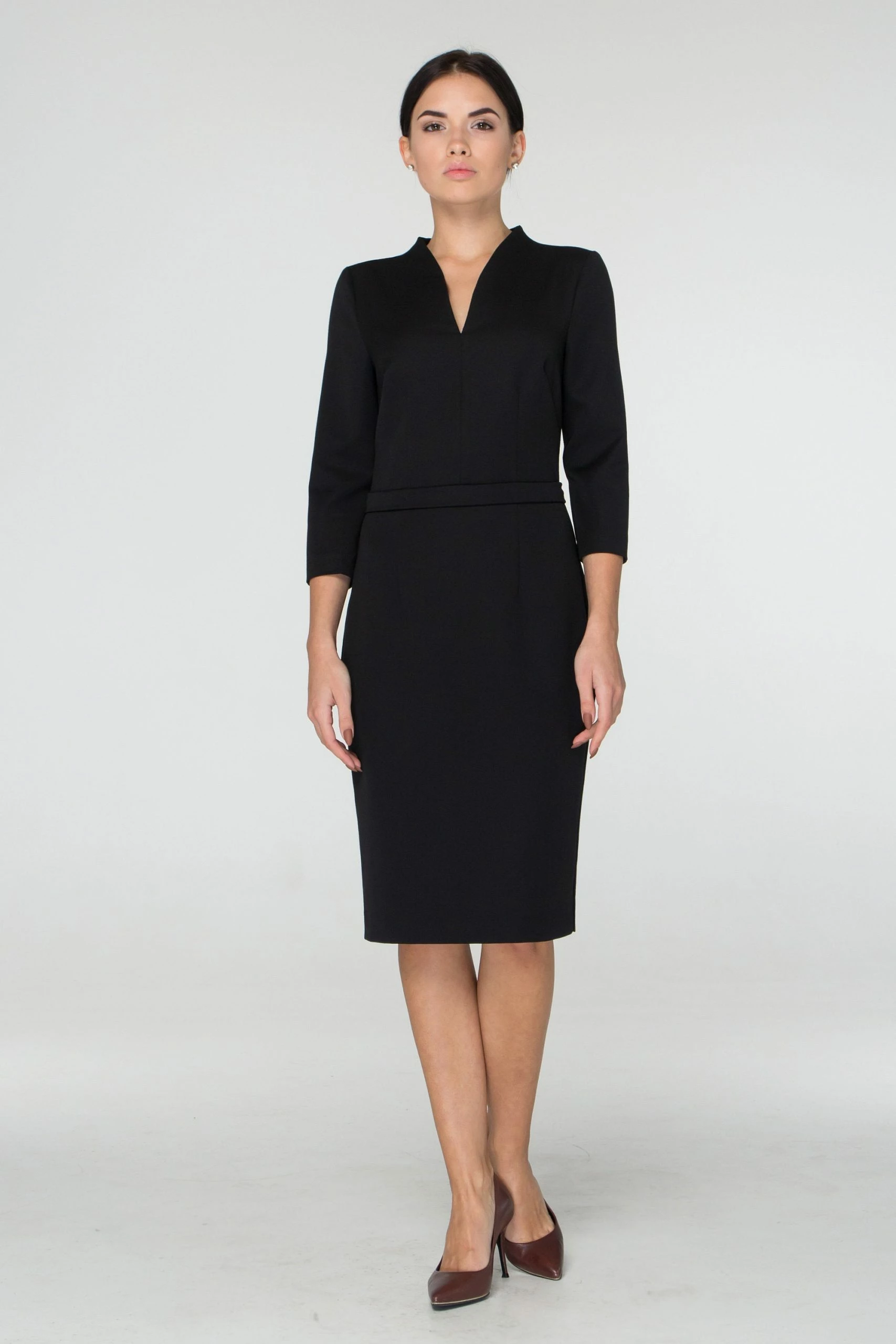 RebelsMarket Black Midi Work Dress, Cocktail Dresses For Women, High Neck Pencil Dress - Image 3